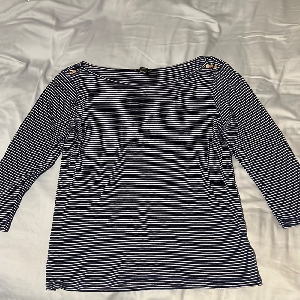 Ann Taylor Women's Navy Striped Boat Neck Top